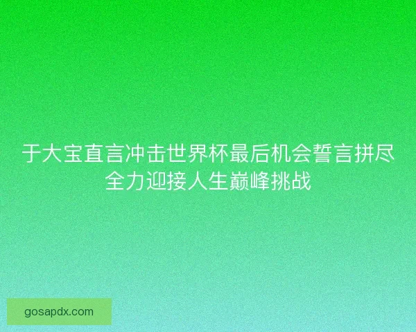 于大宝直言冲击世界杯最后机会誓言拼尽全力迎接人生巅峰挑战